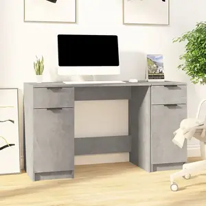vidaXL Bureau avec armoire latérale Gris béton Bois d'ingénierie pas cher