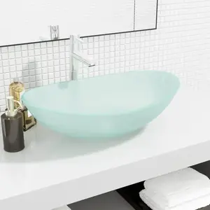 vidaXL Lavabo Verre trempé 54,5x35x15,5 cm Dépoli pas cher