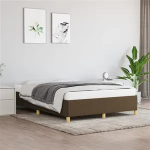 vidaXL Cadre de lit Marron foncé 140x190 cm Tissu pas cher