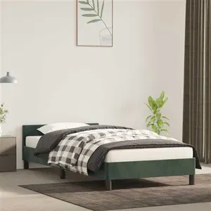 vidaXL Cadre de lit avec tête de lit Vert foncé 80x200 cm Velours pas cher