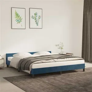 vidaXL Cadre de lit avec tête de lit Bleu foncé 160x200 cm Velours pas cher