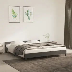 vidaXL Cadre de lit avec tête de lit Gris foncé 160x200 cm Velours pas cher