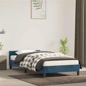 vidaXL Cadre de lit avec tête de lit Bleu foncé 90x200 cm Velours pas cher