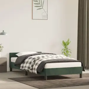 vidaXL Cadre de lit avec tête de lit Vert foncé 90x200 cm Velours pas cher