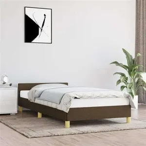 vidaXL Cadre de lit avec tête de lit Marron foncé 90x200 cm Tissu pas cher