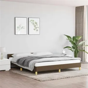 vidaXL Cadre de lit avec tête de lit Marron foncé 160x200 cm Tissu pas cher