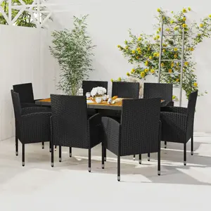 vidaXL Ensemble à manger d'extérieur 9 pcs Résine tressée Noir pas cher