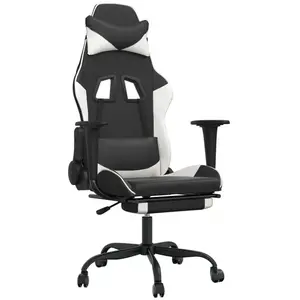 vidaXL Chaise de jeu de massage avec repose-pied Noir&Blanc Similicuir pas cher