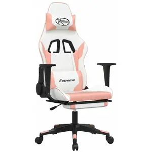vidaXL Chaise de jeu de massage avec repose-pied Blanc rose Similicuir pas cher