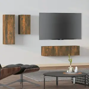 vidaXL Ensemble de meubles TV 4 pcs Chêne fumé Bois d'ingénierie pas cher