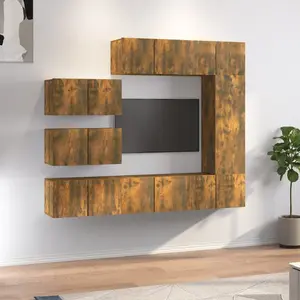 vidaXL Ensemble de meubles TV 8 pcs Chêne fumé Bois d'ingénierie pas cher
