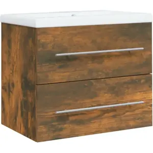 vidaXL Meuble lavabo avec bassin intégré Chêne fumé Bois d'ingénierie pas cher