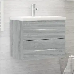 vidaXL Meuble lavabo avec bassin intégré Sonoma gris Bois d'ingénierie pas cher