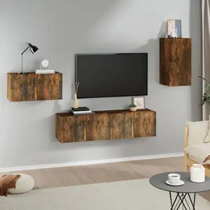 vidaXL Ensemble de meubles TV 4 pcs Chêne fumé Bois d'ingénierie pas cher