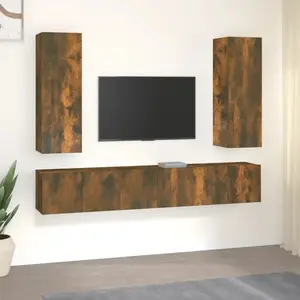 vidaXL Ensemble de meubles TV 5 pcs Chêne fumé Bois d'ingénierie pas cher