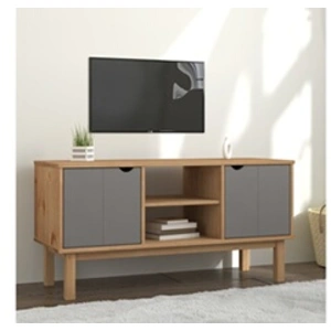 vidaXL Meuble TV OTTA Marron et gris 113,5x43x57 cm Bois massif pin pas cher