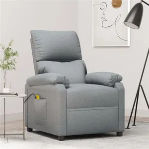 vidaXL Fauteuil de massage Gris clair Tissu pas cher