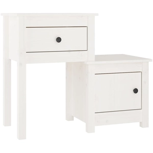 vidaXL Table de chevet Blanc 79,5x38x65,5 cm Bois de pin massif pas cher