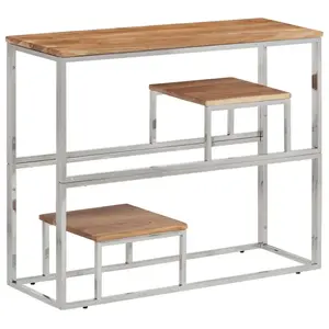 Comparateur de prix : vidaXL Table console argenté acier inoxydable et bois massif d'acacia