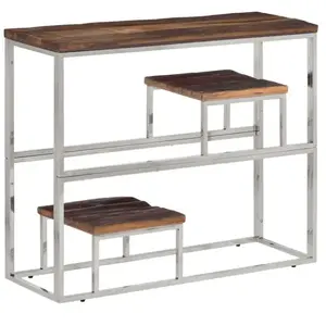 vidaXL Table console argenté acier inoxydable et bois de mélèze massif pas cher
