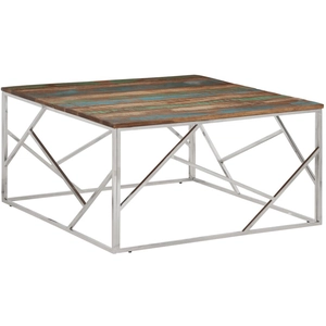 vidaXL Table basse argenté acier inoxydable/bois massif récupération pas cher