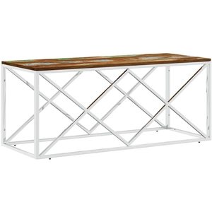 vidaXL Table basse acier inoxydable et bois massif de récupération pas cher