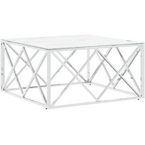 vidaXL Table basse argenté 80x80x40 cm acier inoxydable et verre pas cher