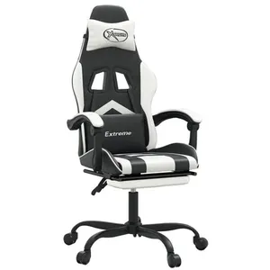 vidaXL Chaise de jeu pivotante et repose-pied Noir et blanc Similicuir pas cher