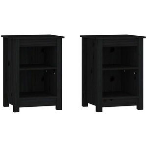 vidaXL Tables de chevet 2 pcs Noir 40x35x55 cm Bois de pin solide pas cher