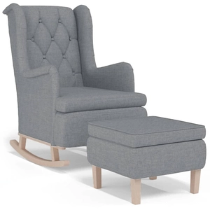 vidaXL Fauteuil avec pieds à bascule et tabouret Gris clair Tissu pas cher
