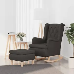 vidaXL Fauteuil avec pieds à bascule et tabouret Gris foncé Tissu pas cher