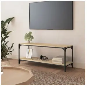 vidaXL Meuble TV Chêne sonoma 100x33x41 cm Bois d'ingénierie et acier pas cher