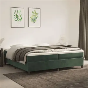 Sommier à ressorts de lit Vert foncé 200x200 cm Velours Vidaxl Dark green pas cher