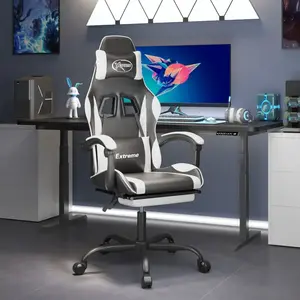 vidaXL Vidaxl Chaise De Jeu Avec Repose-Pied Noir Et Blanc Similicuir pas cher