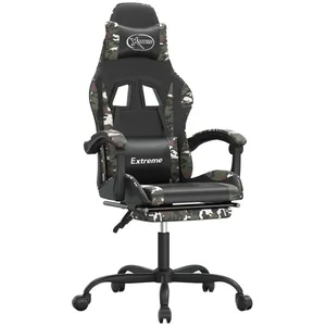 Vidaxl - Chaise de jeu avec repose-pied Noir et camouflage Similicuir pas cher