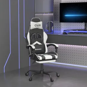 vidaXL Chaise de jeu avec repose-pied Noir et blanc Similicuir pas cher