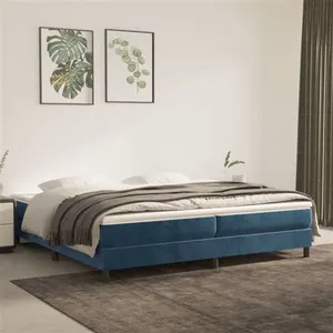 Sommier à ressorts de lit Bleu foncé 200x200 cm Velours Vidaxl Dark blue pas cher