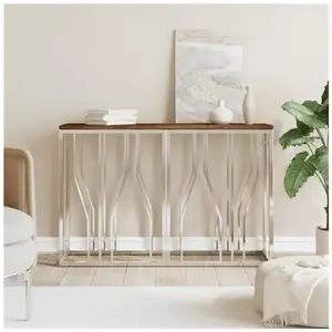 vidaXL Table console acier inoxydable et bois massif de récupération pas cher