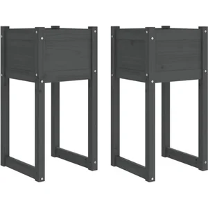 vidaXL Jardinières 2 pcs Gris 40x40x81 cm Bois massif de pin pas cher