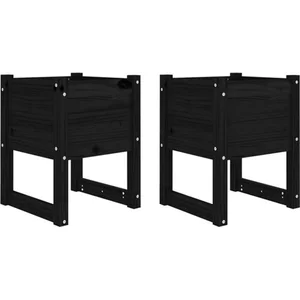 vidaXL Jardinières 2 pcs Noir 40x40x52,5 cm Bois massif de pin pas cher