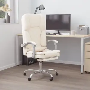 vidaXL Fauteuil de massage inclinable de bureau Crème Similicuir349690 pas cher