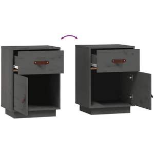 vidaXL Tables de chevet 2 pcs Gris 40x34x55 cm Bois de pin massif pas cher