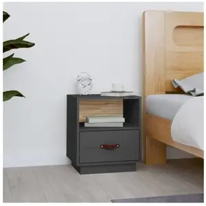 vidaXL Table de chevet Gris 40x34x45 cm Bois de pin massif pas cher