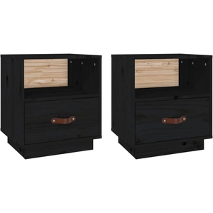 vidaXL Tables de chevet 2 pcs Noir 40x34x45 cm Bois de pin massif pas cher