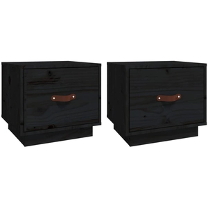 vidaXL Tables de chevet 2 pcs Noir 40x34x35 cm Bois de pin massif pas cher