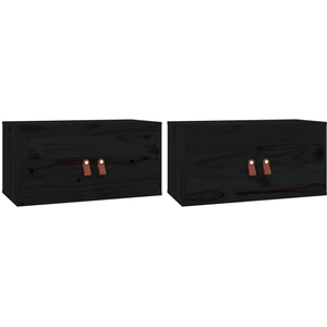 vidaXL Armoires murales 2 pcs Noir 60x30x30 cm Bois de pin massif pas cher
