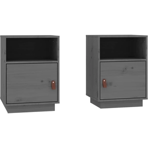vidaXL Tables de chevet 2 pcs Gris 40x34x55 cm Bois de pin massif pas cher