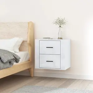 vidaXL Table de chevet murale Blanc brillant 50x36x47 cm pas cher