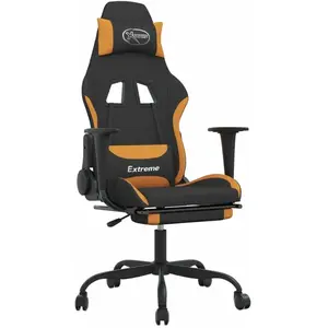 vidaXL Chaise de jeu avec repose-pied Noir et orange Tissu pas cher