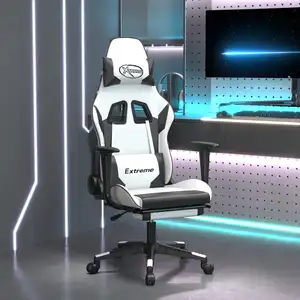 vidaXL Chaise de jeu avec repose-pied Blanc et noir Similicuir pas cher